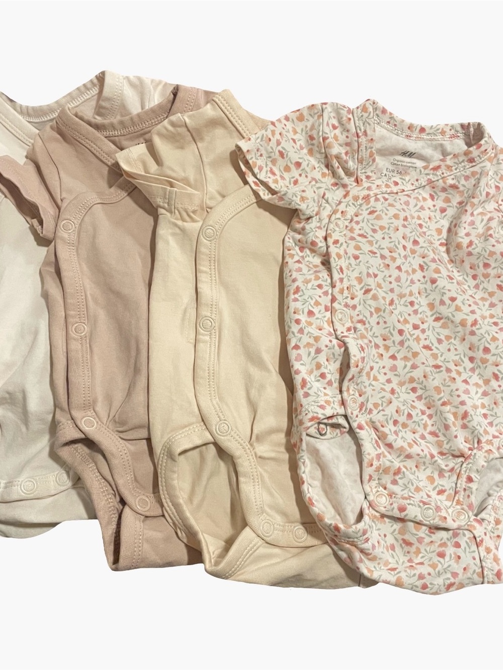 H&M Neutral Floral & Solid Baby Bodysuit Set - Cream, Beige, Blush